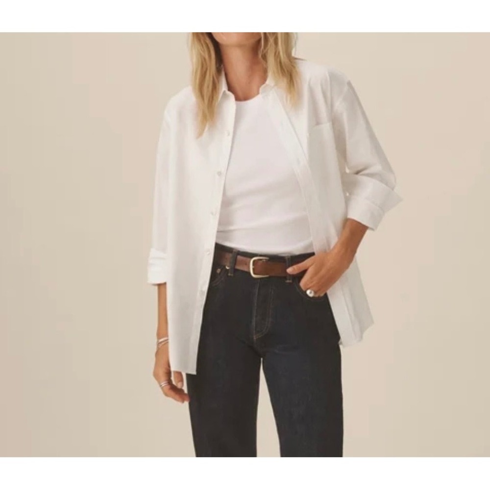 Buck Mason Womens Mainstay Cotton Button Down Shirt Medium Laying Preppy White